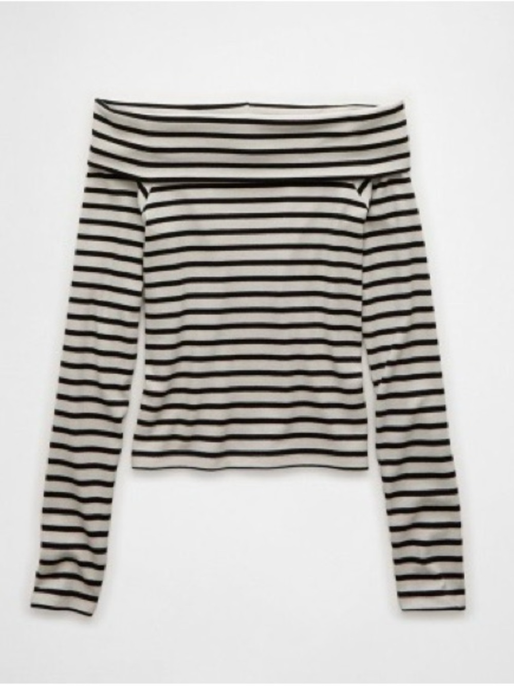 American Eagle Outfitters Black Stripe Off-The-Shoulder Long-Sleeve Top